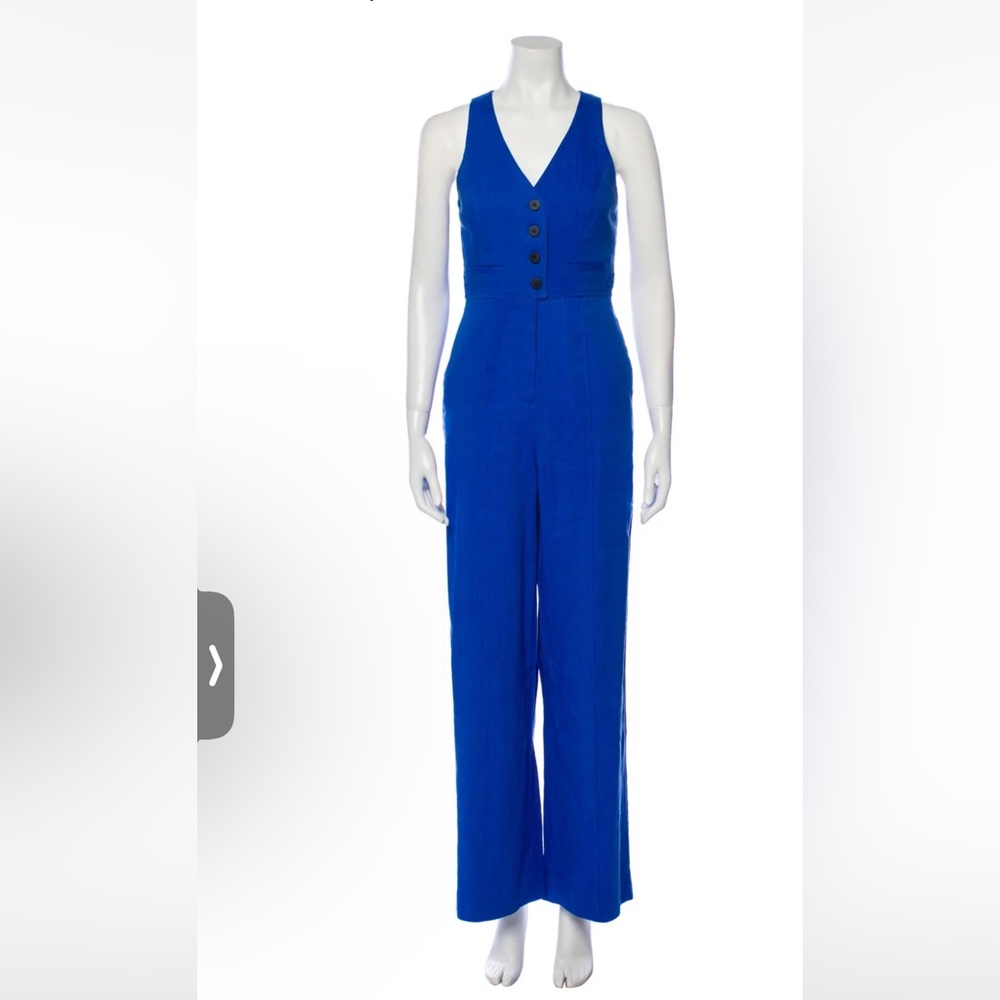 Diane Von Furstenberg size 8 royal blue linen sleeveless jumpsuit.